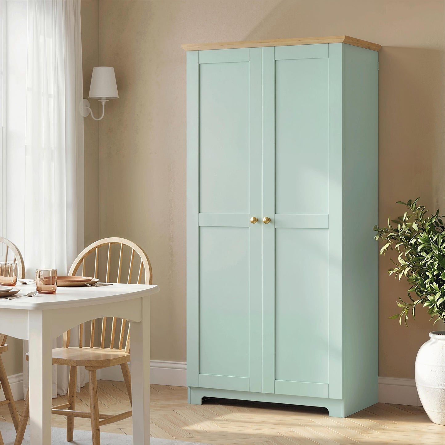 Kitchen Cupboard, 172cm Freestanding Storage Cabinet with Doors and Shelves, Light Green