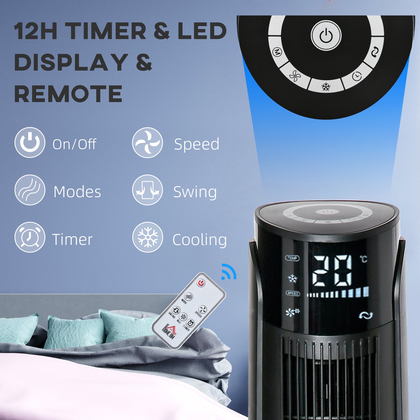 Ice Cooling Tower Fan, Water Conditioner Evaporative Air Cooler Unit with 4 Modes, 3 Speed, Remote Control, Timer