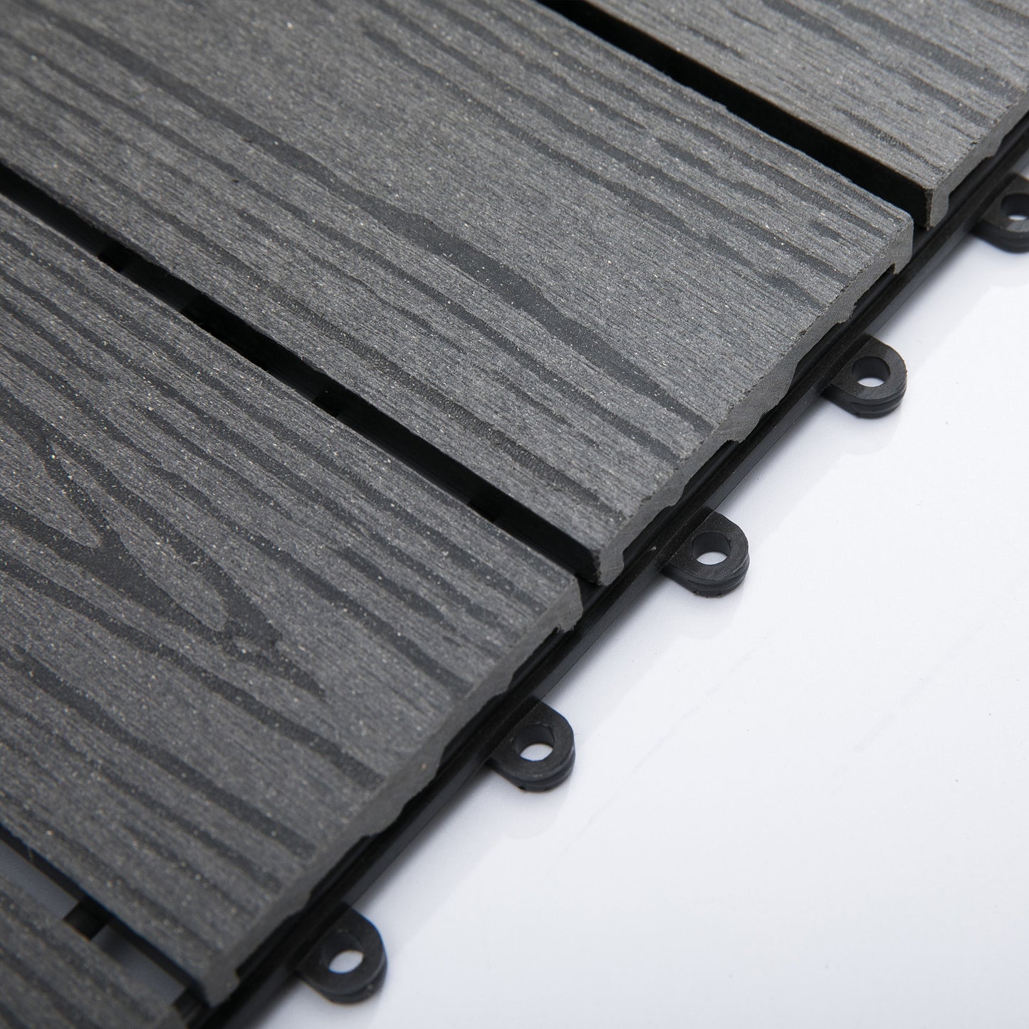 WPC Interlocking Decking Tiles, Pack of 11 Interlocking Patio Paving Slabs, 30 x 30 x 2.2 cm, Grey