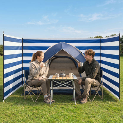 4 Pole Camping Windbreaks, Beach Wind Shield Shelter with Carry Bag and Steel Poles, 540cm x 150cm, Dark Blue