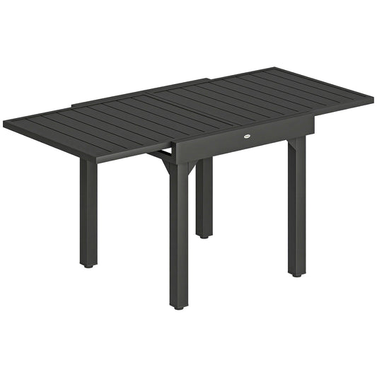 Expandable Patio Dining Table for 4-6 People, 80-160 cm Aluminium Extendable Outdoor Patio Table with Slatted Top, Black