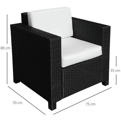 Single Seater Rattan Chair Sofa with 10 cm Thick Padded Cushion, All-Weather PE Wicker Weave Garden Armchair with Armrests