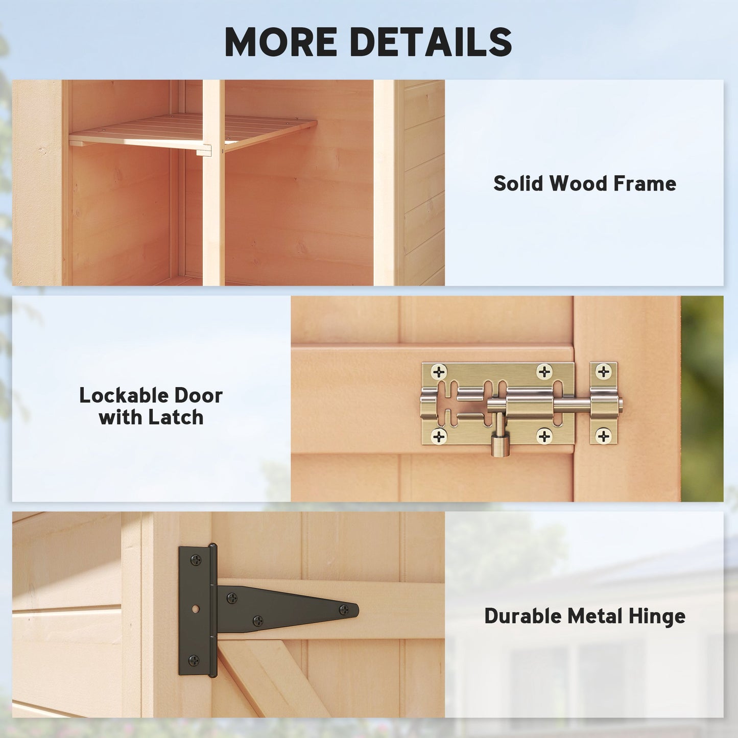 Wooden Small Shed, Garden Storage Shed with Shelves and Bolt Latch, 75L x 56W x115H cm, Natural