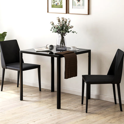 Modern Square Dining Table for 2-4 People, with Glass Top & Metal Legs, Black