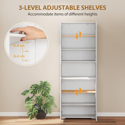 180 cm Tall Kitchen Cupboard, Pantry Storage Cabinet with Soft Close Doors and Adjustable Shelves, High Gloss White