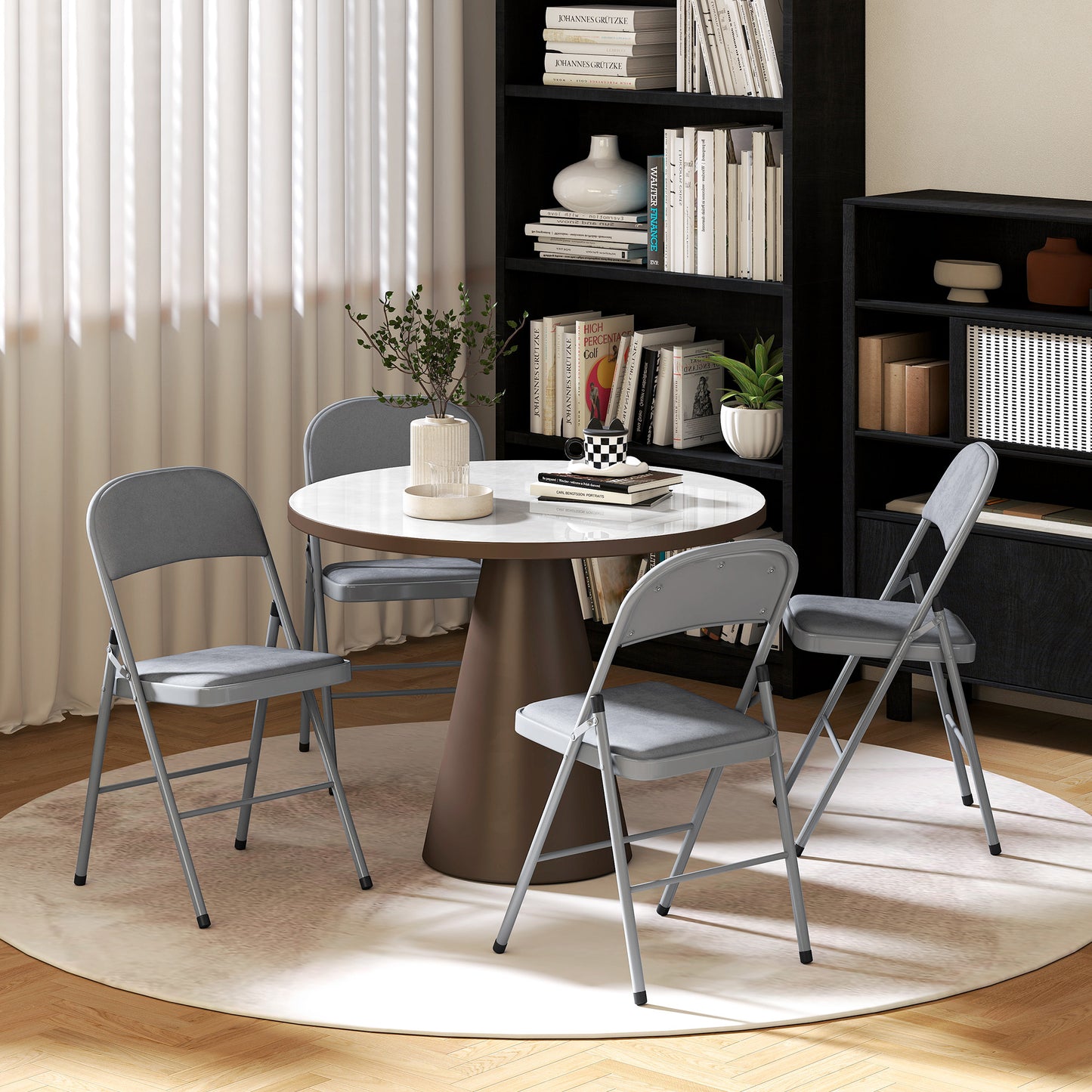 4 Pack Folding Chairs with Padded Seats, Velvet Portable Party Chairs with Steel Frame, Light Grey