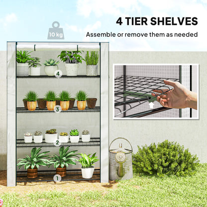 Mini Greenhouse with Reinforced PE Cover, Portable Indoor Outdoor Green House with Roll-up Door, 170 x 120 x 50cm, White