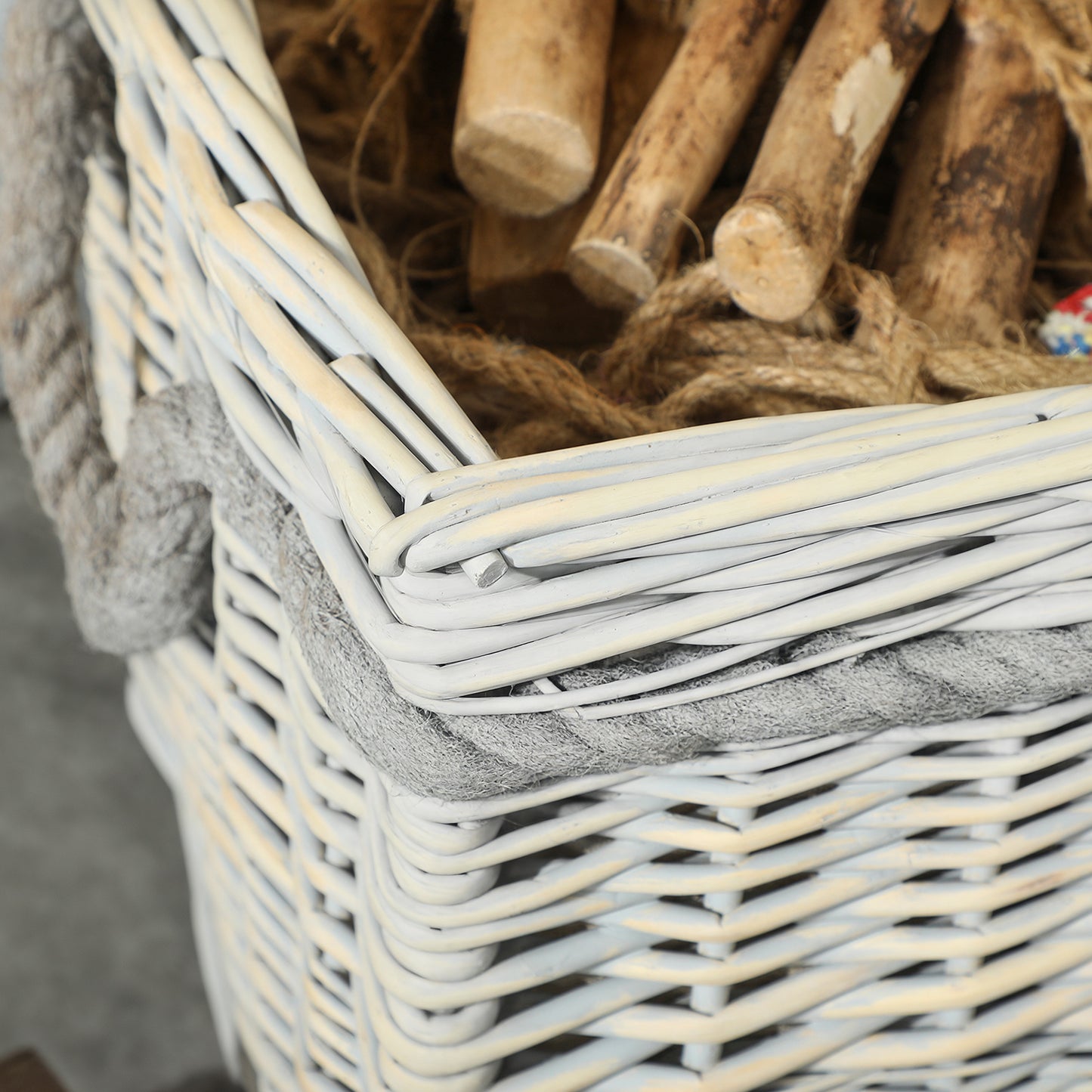 Set of 3 Log Baskets for Wood Burner Indoor, Storage Basket with Lining and Rope Handles, Wicker Basket for Fireside Storage