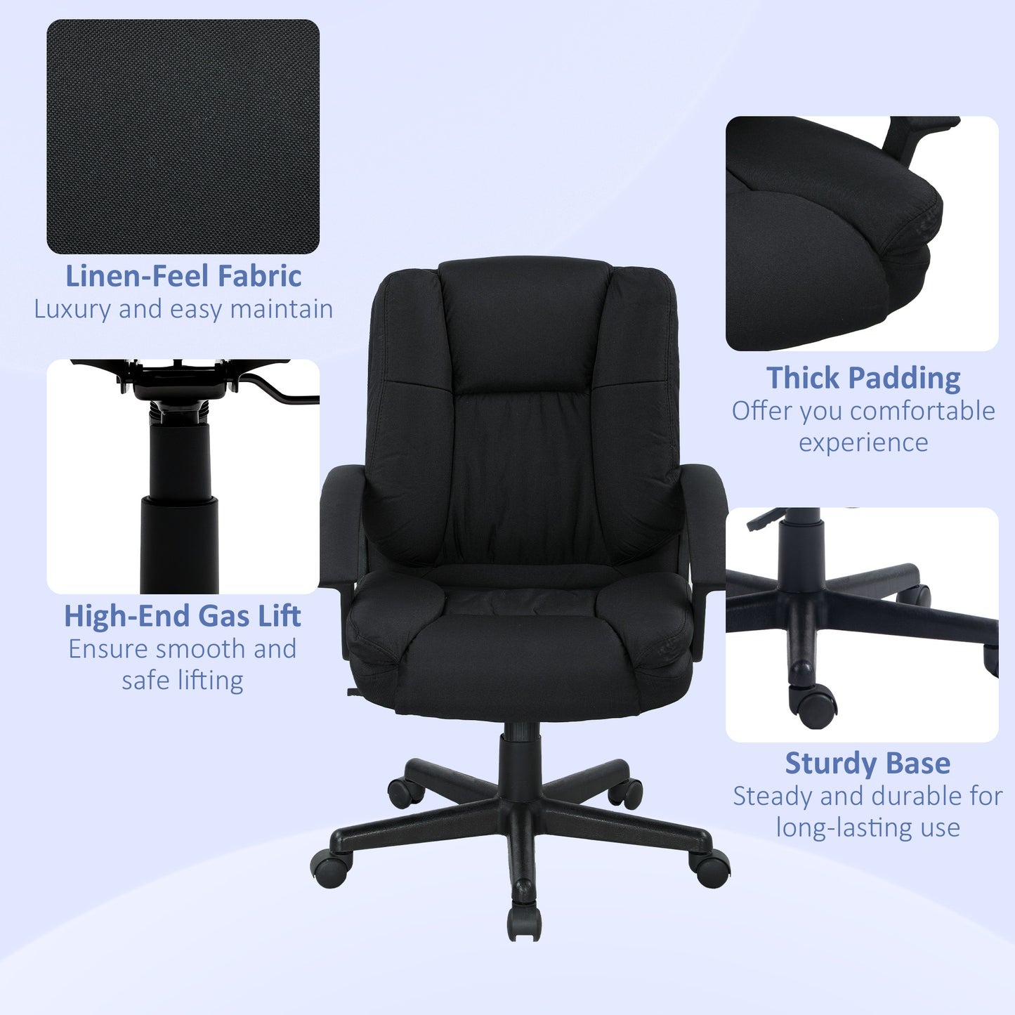 Linen-Look Padded Office Chair - Black