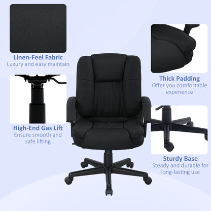 Linen-Look Padded Office Chair - Black