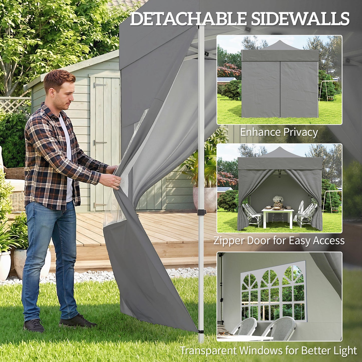 3 x 3 m Pop Up Gazebo with Sidewalls, UPF50+ Heavy Duty Garden Party Tent Marquee with Wheeled Carry Bag, Dark Grey