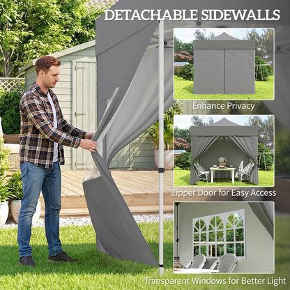 3 x 3 m Pop Up Gazebo with Sidewalls, UPF50+ Heavy Duty Garden Party Tent Marquee with Wheeled Carry Bag, Dark Grey