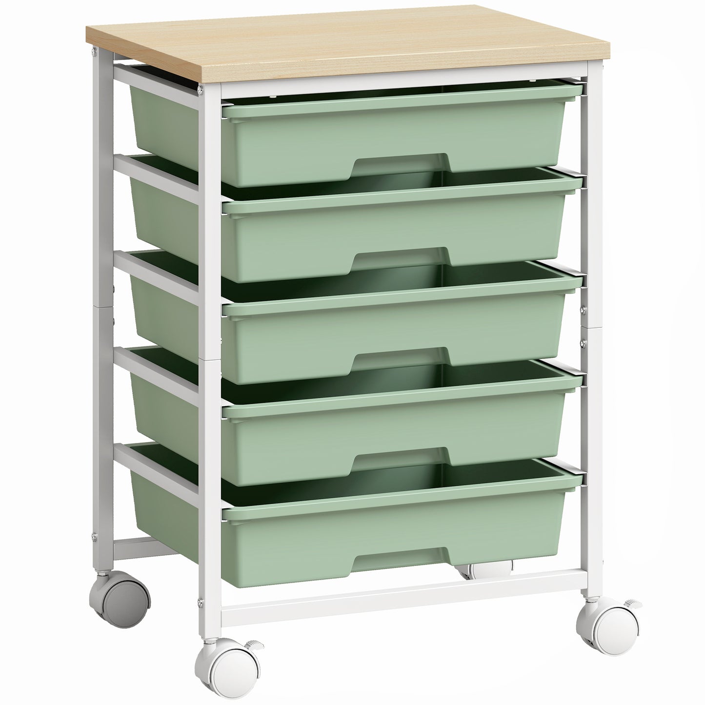 6-Tier Storage Trolley on Wheels, Metal Kitchen Rolling Cart with 5 Pull-Out Drawers, Green