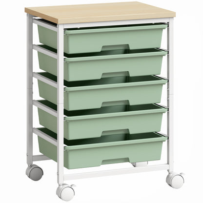 6-Tier Storage Trolley on Wheels, Metal Kitchen Rolling Cart with 5 Pull-Out Drawers, Green