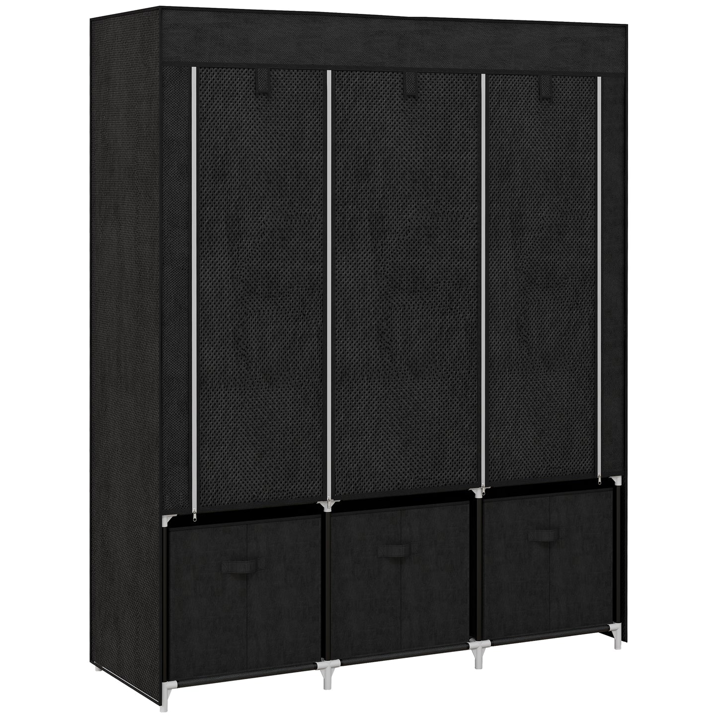 Foldable Fabric Wardrobe for Bedroom, Portable Wardrobe with 5 Shelves, 2 Hanging Rails and 3 Fabric Drawers, Black