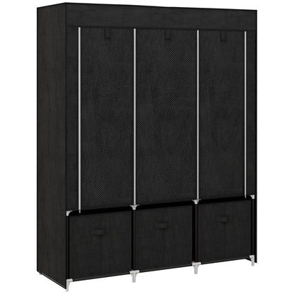 Foldable Fabric Wardrobe for Bedroom, Portable Wardrobe with 5 Shelves, 2 Hanging Rails and 3 Fabric Drawers, Black