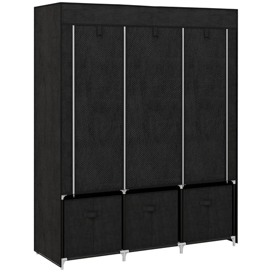 Foldable Fabric Wardrobe for Bedroom, Portable Wardrobe with 5 Shelves, 2 Hanging Rails and 3 Fabric Drawers, Black