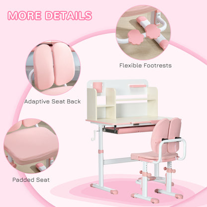 Kids Desk and Chair Set, with Storage Shelves, Washable Cover, for Ages 3-12 Years - Pink