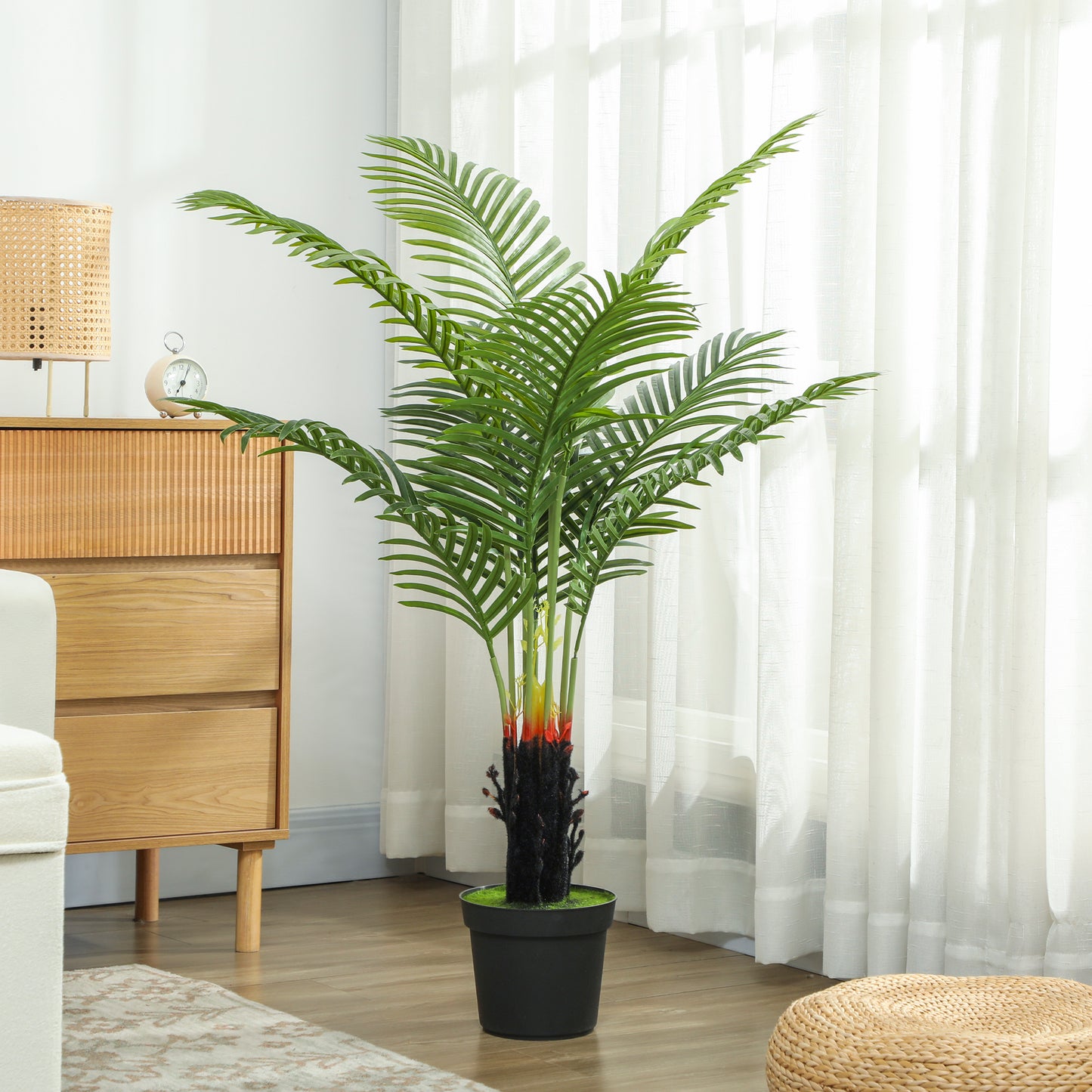 120cm Artificial Areca Palm Tree with 9 PE Leaves, Decorative Artificial Plant with Plastic Pot and Flocked Soil