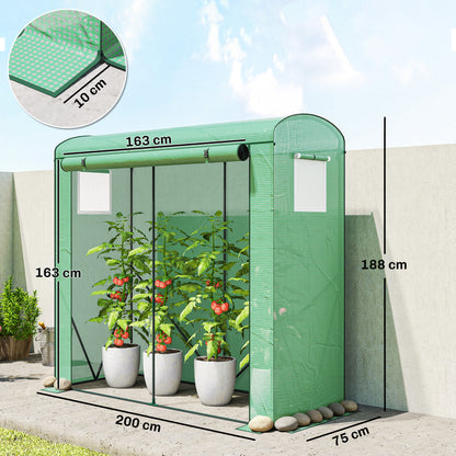 Mini Greenhouse, Garden Tomato Growhouse with Roll-Up Door and 2 Mesh Windows, PE Cover, 200 x 75 x 188 cm, Green
