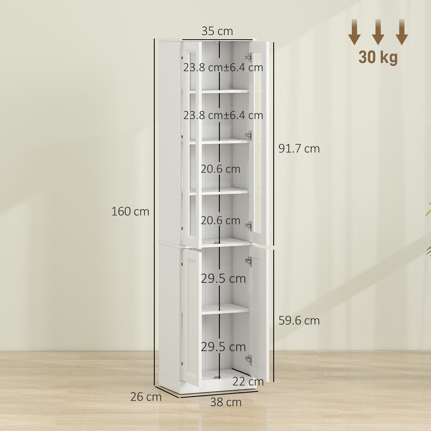 Tall Bathroom Storage Cabinet, 6-Tier Slim Bathroom Cabinet with Adjustable Shelf, 4 Soft-Close Doors, White