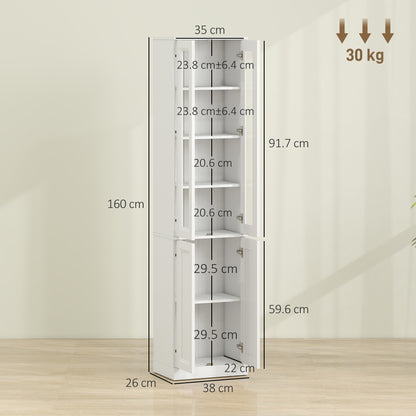 Tall Bathroom Storage Cabinet, 6-Tier Slim Bathroom Cabinet with Adjustable Shelf, 4 Soft-Close Doors, White