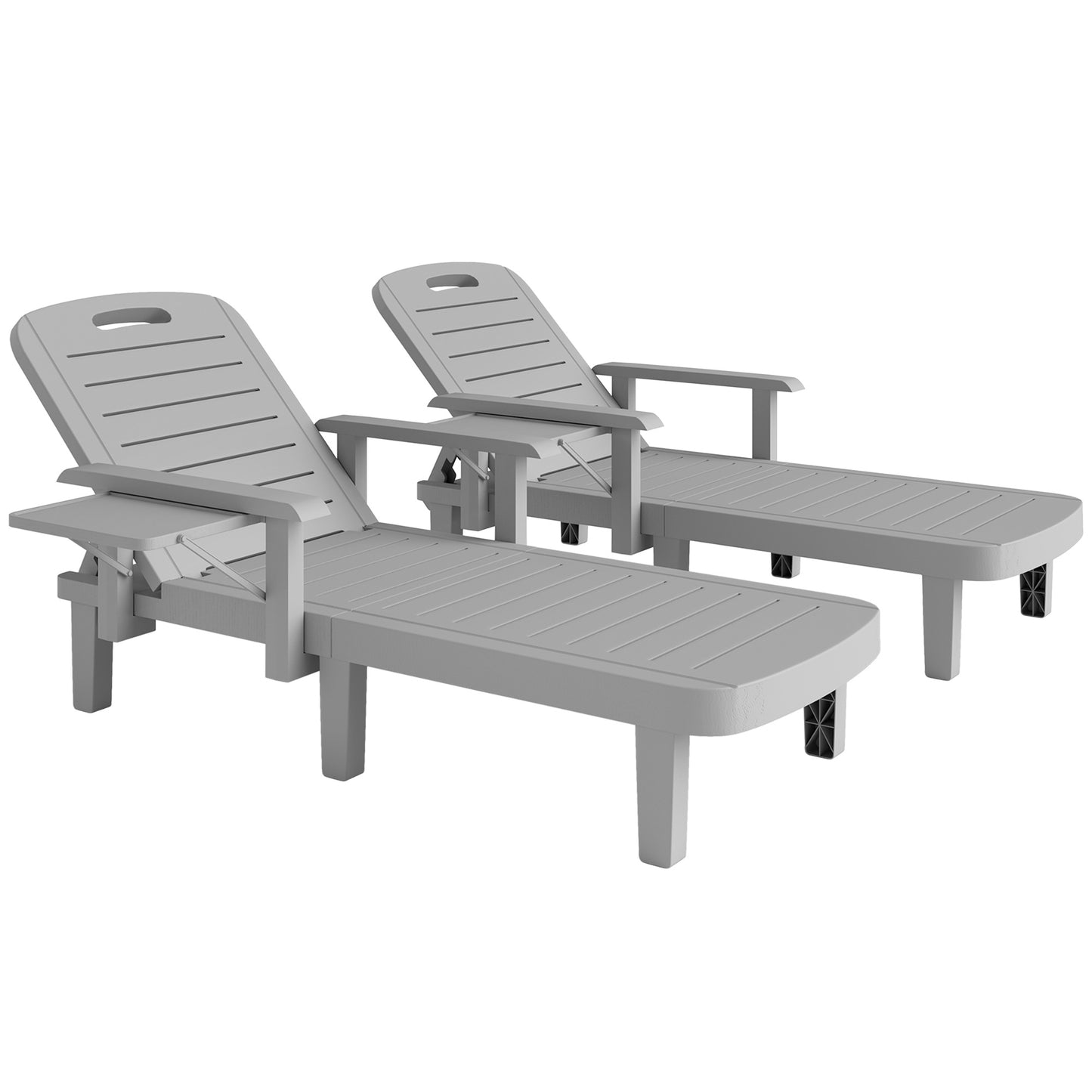 Set of 2 Reclining Sun Loungers, 5 Positions Adjustable Outdoor Chaise Lounge Chair with Armrests, Light Grey
