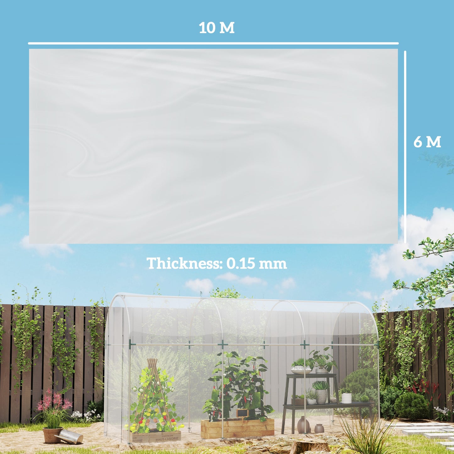 6 X 10m Heavy Duty (150um/6mil) Polyethylene Greenhouse Cover Replacement, UV Resistant Waterproof Plastic Polytunnel Cover