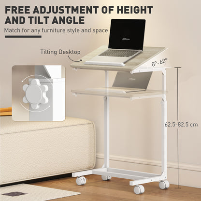 C-Shaped Sofa Side Table, Height Adjustable Overbed Table with Tilting Desktop, Mobile Laptop Desk for Living Room Bedroom