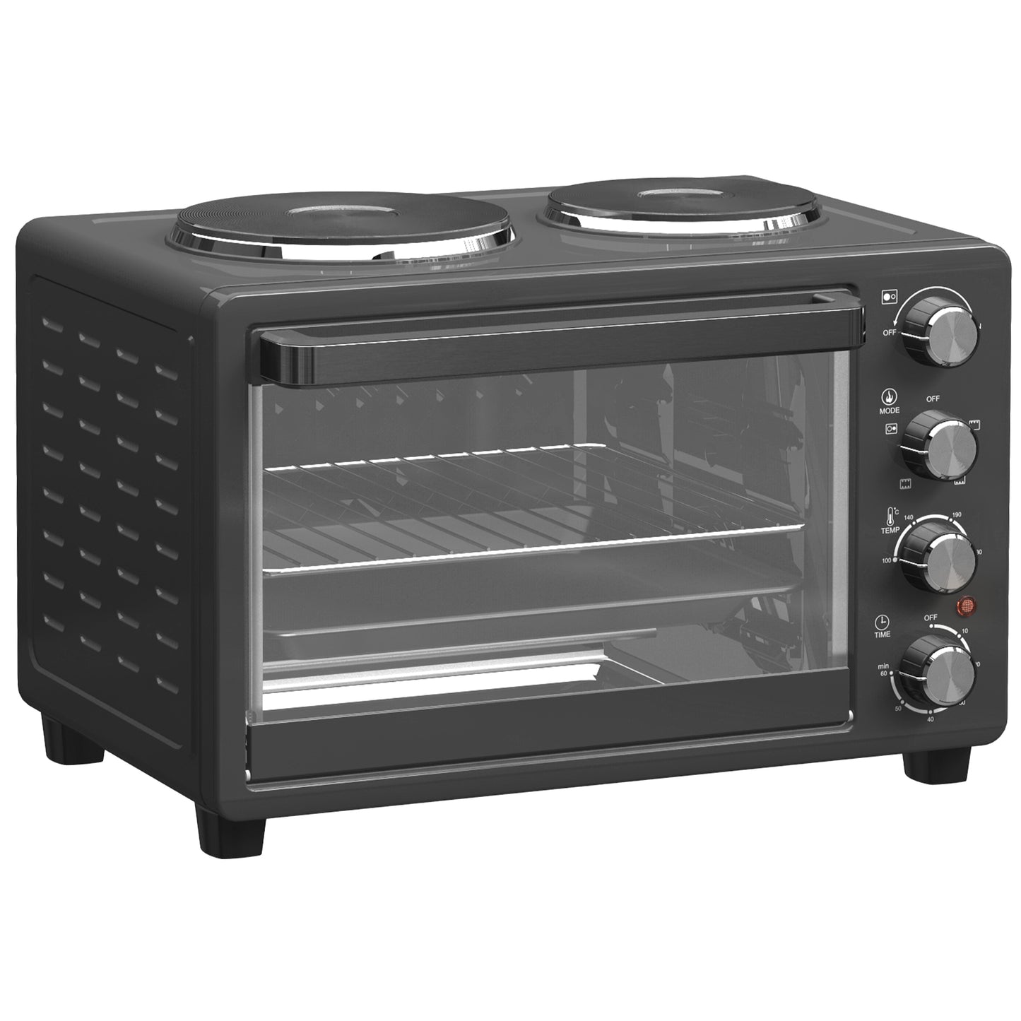 28L Toaster Oven with Double Hotplate, 1600W Countertop MIni Oven with 60 Minute Timer & 230°C Temp Control