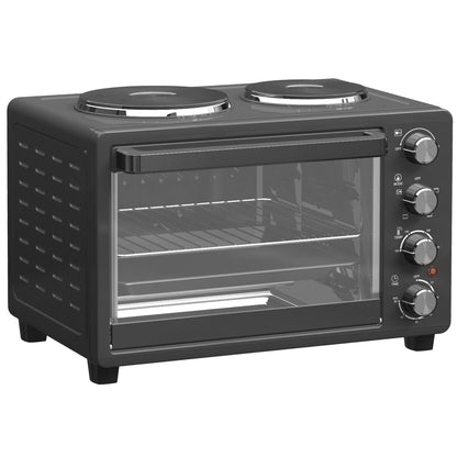28L Toaster Oven with Double Hotplate, 1600W Countertop MIni Oven with 60 Minute Timer & 230°C Temp Control