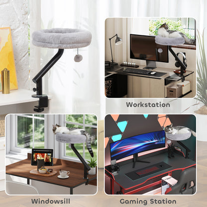 Cat Desk Bed, Cat Hammock 360° Rotatable Adjustable for Window, Table, Work, Grey