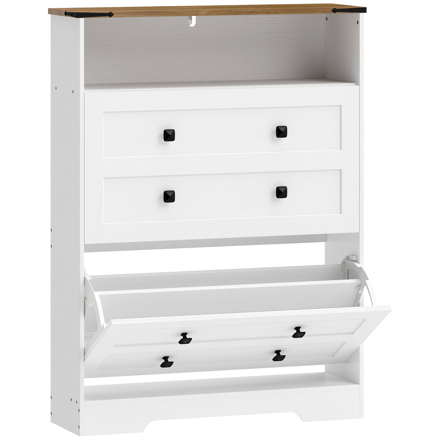 Shoe Cabinet with 2 Flip Drawers, Narrow Shoe Storage Cabinet, White