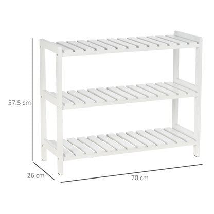 3-Tier Shoe Rack Wood Frame Slatted Shelves Spacious Open Hygienic Storage Home Hallway Furniture Family Guests 70L x 26W x 5
