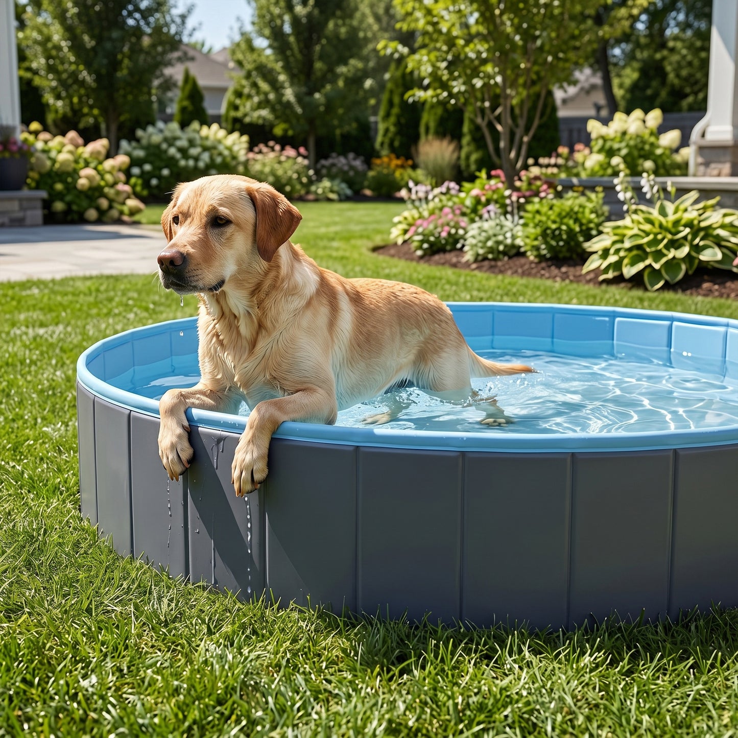 Foldable Dog Pool for Puppies and Ducks Dog Paddling Pool Bath Tub, Dark Grey, 160 x 30cm