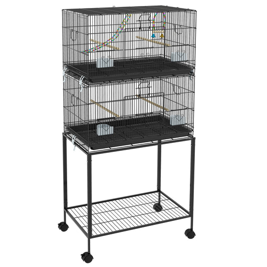 Two-Tier Bird Cage on Wheels, with Stand, for Small Birds