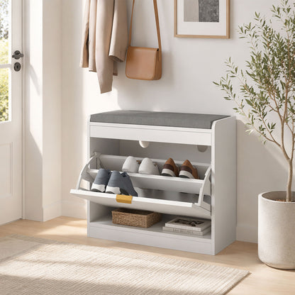 Shoe Storage with Seat, Upholstered Entryway Bench, Shoe Bench with 1 Flip Drawer and 4 Vents for 5 Pairs of Shoes
