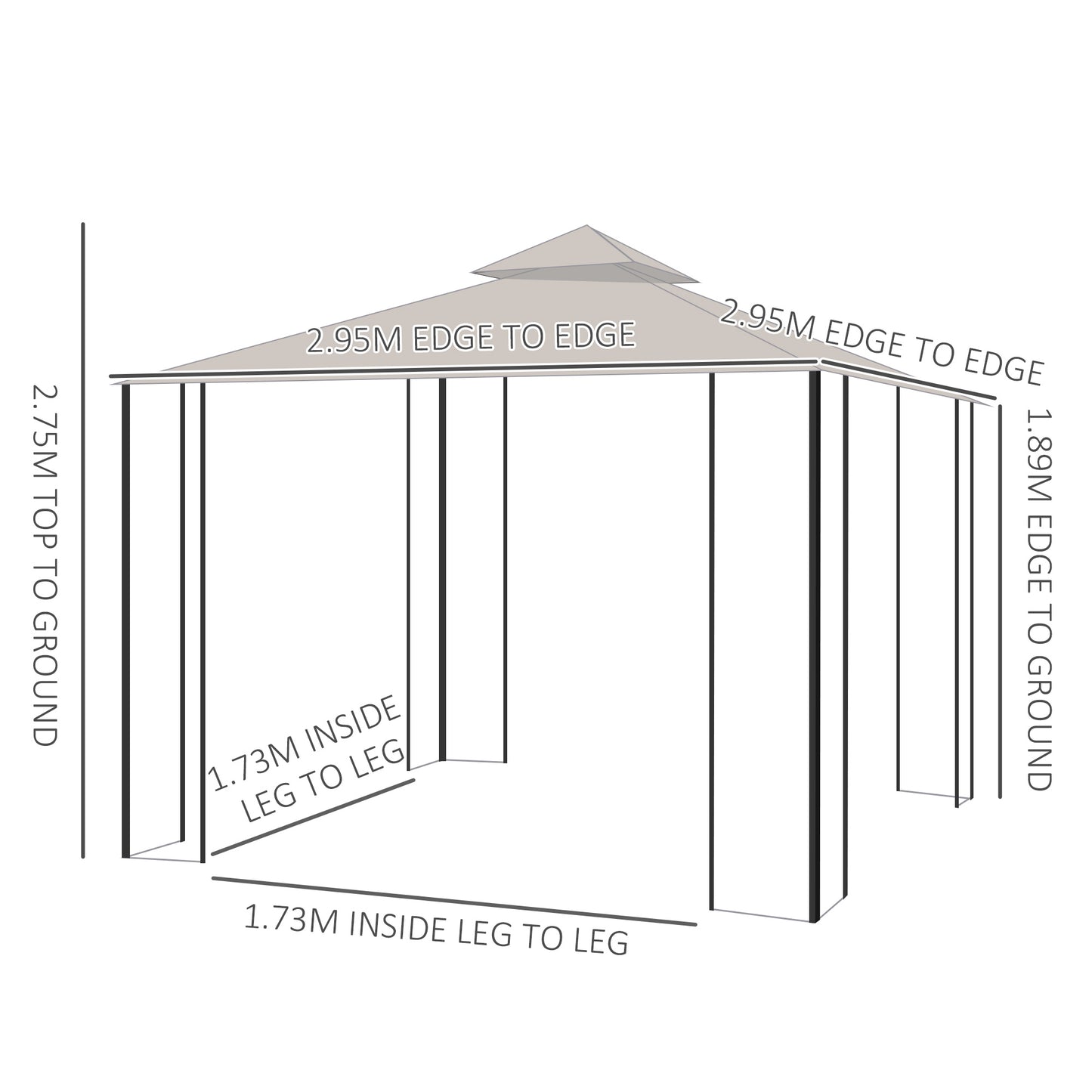 3 x 3(m) Garden Gazebo Patio Party Tent Shelter Outdoor Canopy Double Tier Sun Shade Metal Frame Netting, Beige