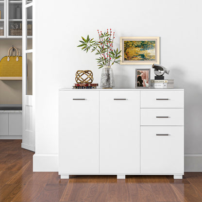 Sideboard, Modern Storage Cabinet with 2 Drawers, 3 Doors and Adjustable Shelves, Kitchen Cabinet, White
