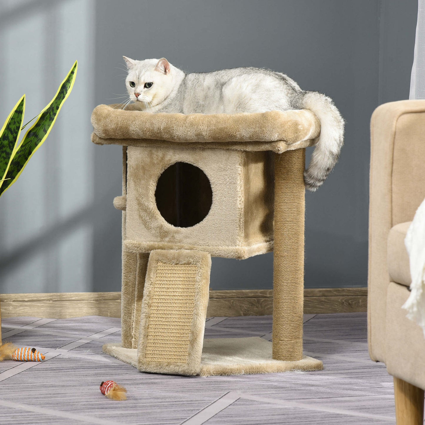 Cat Tree Tower for Indoor Cats Cat Scratching Post Climbing Activity Centre w/Jute Scratching Pad, Toy Ball, Cat House