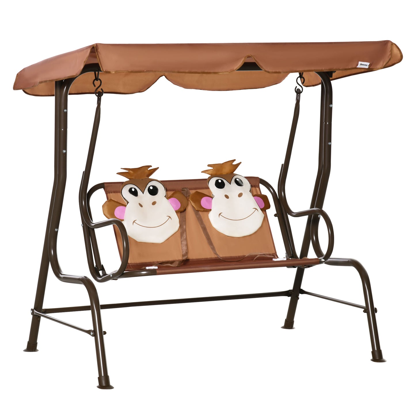 2 Seater Kids Garden Swing Seat, Children Outdoor Patio Lounge Chair for Gardens w/ Adjustable Awning, Seatbelt