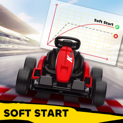 24V Electric Go Kart, Drift Kart with Adjustable Seat, Slow Start, 5-Point Harness, Music, for 6-12 Years, Red