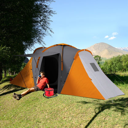 Large Camping Tent Tunnel Tent with 2 Bedroom and Living Area, 2000mm Waterproof, Portable with Bag for 4 Man, Orange