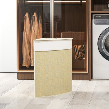 Bamboo Laundry Basket with Lid, 55L Corner Laundry Hamper with Removable Washable Liner Bag