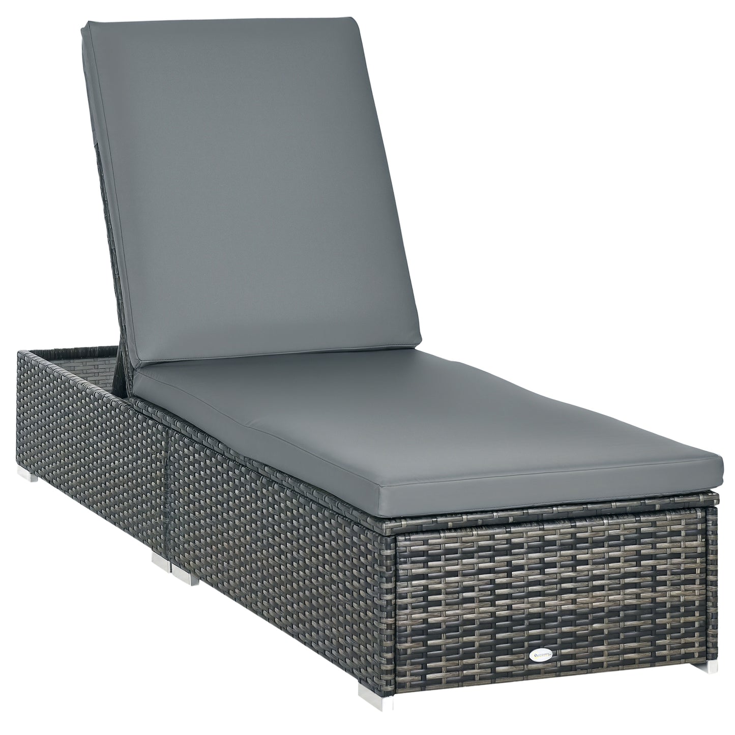 PE Rattan Sun Lounger, Five-Position Adjustable Recliner Lounger Chair with Soft Padded Cushion for Patio, Mixed Grey