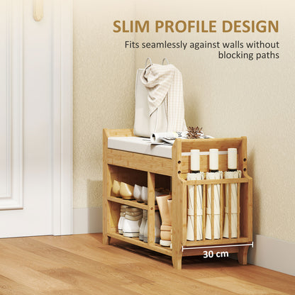 Shoe Bench 2-Tier Boot Section Entryway Storage Bench Cushioned Seat 80 x 30 x 50 cm Natural and Cream