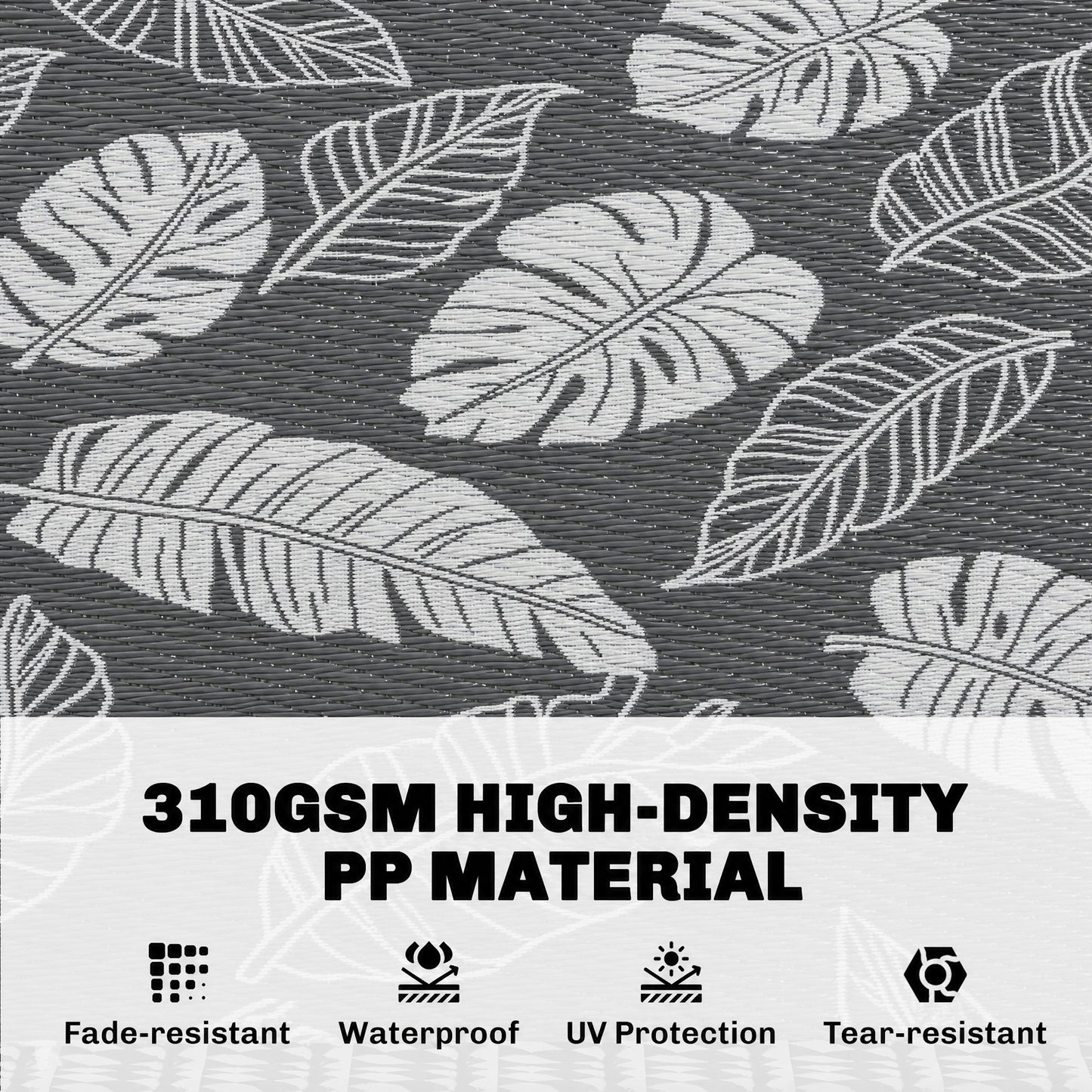 Plastic Straw Reversible RV Outdoor Rug with Carry Bag, 182 x 274cm, Grey and White