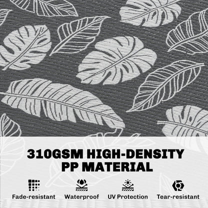Plastic Straw Reversible RV Outdoor Rug with Carry Bag, 182 x 274cm, Grey and White
