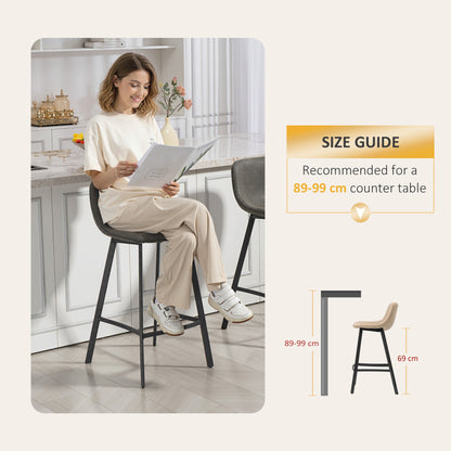 Bar Stools Set of 2, PU Leather Dining Stools with Backrest, Footrest, for Kitchen, Counter, Breakfast Bar, Grey