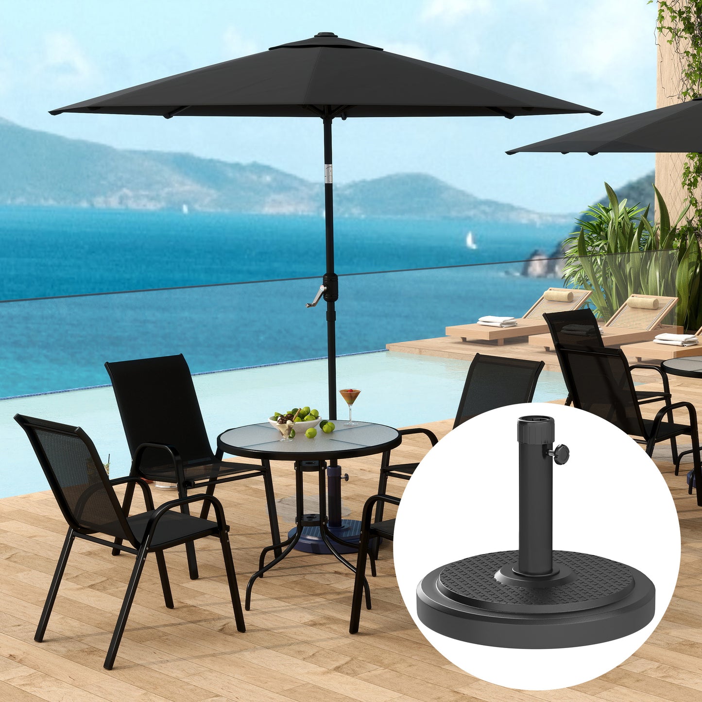 22kg Garden Parasol Base, Round HDPE Sun Umbrella Base, Heavy Duty Outdoor Umbrella Stand for 38mm or 48mm Outdoor Umbrella P